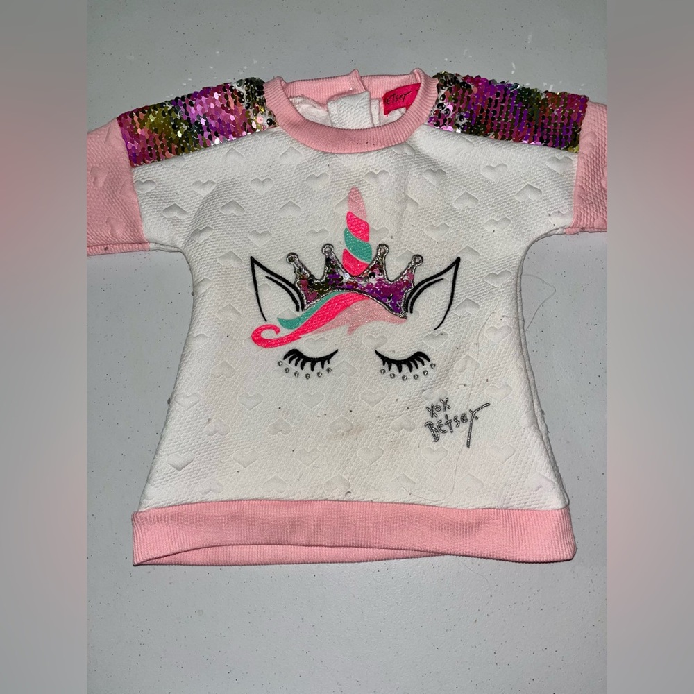 Betsey Johnson Graphic Unicorn Sequins Top